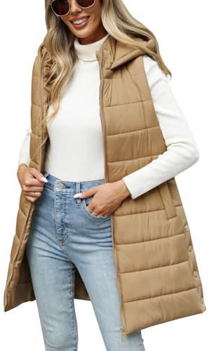 RITOSTA Chaleco Acolchado Mujer Invierno Largo Chaquetas sin Mangas Chaleco de Plumas Abrigos con Capucha Otoño Chaqueta Entretiempo con Cremallera
