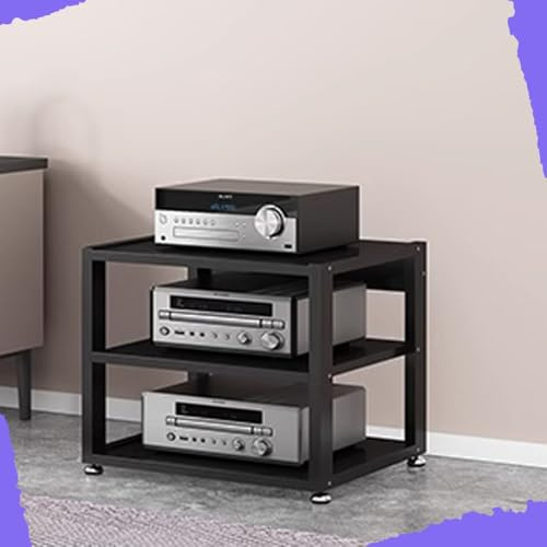Heavy Duty 3 Tier AV Shelf - HiFi Amplifier Stand for Stereo Receiver & Record Player 90cm High Black Audio Component Rack Media Storage Solution