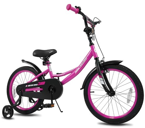 Olakids Kids Bike, 12 14 16 18 BMX Style Inch Toddlers Bike with Training Wheels Adjustable Seat Handlebar Coaster Brake Handbrake Safety Bell, Children's Bicycle for Boys Girls (18 Inch, Pink)