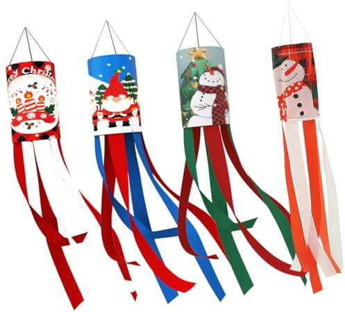 FUTUREORYY 4pcs Wear-resistant Decorative Windsocks Christmas Garden Outdoor Hanging Xmas Wind Socks Courtyard Delicate Holiday Decor Random Style