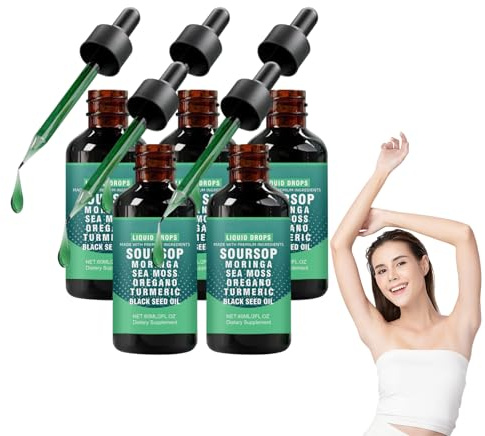 Gocce liquide di amaro di graviola, gocce liquide alle erbe 10 in 1, siero alle erbe di graviola, integratore naturale a base vegetale per il supporto quotidiano al benessere, 60 ml (5 bottiglie)
