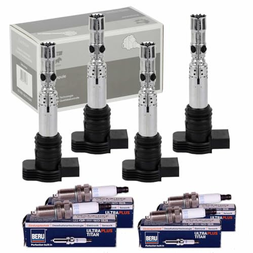 BandelOne enthält 4x Zündspule Beru Zündkerzen für A3 8L A4 B6 B7 A6 C5 TT Golf 4 Polo 9N