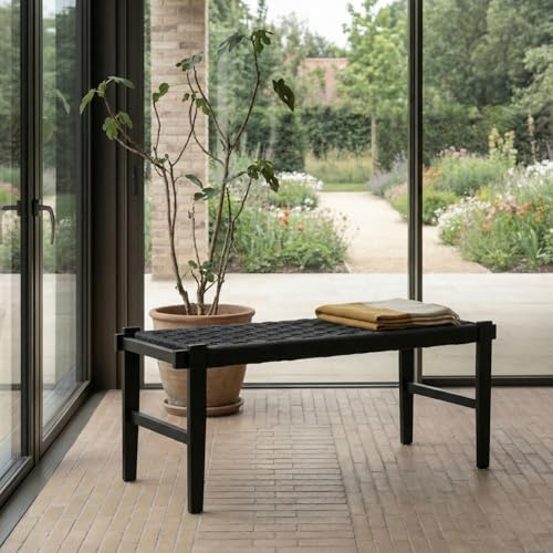 Furnhouse Nobel Sitzbank 110cm | Eiche Massivholz | Paper Rope | 2-Sitzer Schwarz – Skandinavisches Design für Flur & Esszimmer