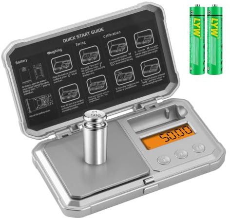 URAQT Feinwaage 200g/0,01g Hochpräzise Digitale Taschenwaage, Tragbare Küchenwaage mit LCD-Display, 6 Einheiten Tara & Zählfunktion, inkl. 50g Kalibriergewicht für Lebensmittel Pulver Kräuter Silber
