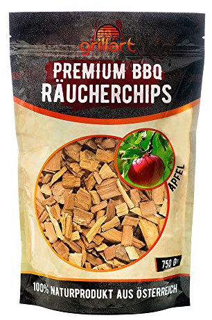 grillart XL Premium apple woodchips for a special smoky aroma – very smoky woodchips/smoking wood – 100% natural tree wood from the Alps for a unique barbecue flavour – 1.65lb