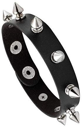 MILAKOO Pulsera de cuero punk negra con tachuelas y remaches punk rock, pulsera ajustable, 8.6 inch, Cuero