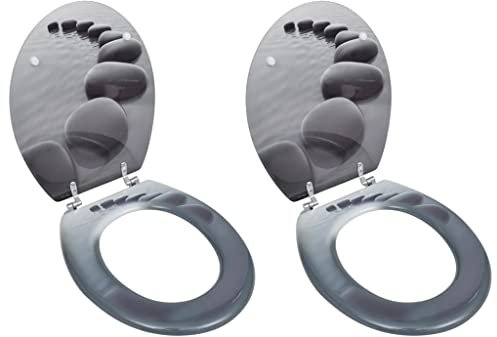 vidaXL 2x Toilettensitz Deckel MDF Steine WC Sitz Toilettendeckel Klodeckel