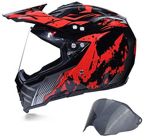 MRDEAR Casque Motocross Homme Noir Rouge Casque Cross Adulte avec Visiere (2 Pcs, Protection UV) Casque Enduro Integral Casque Hors Route VTT Downhill Velo Quad BMX Scooter Road Race,XL
