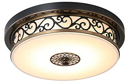 VanMe 36W LED Antik Deckenleuchte Flurlampe Retro Deckenlampe Vintage Rund Design Metall Eisen Glas Lampeschirm Wohnzimmer Esszimmer Schlafzimmer Bad Küche Decken Leuchten Schwarz Ø50cm