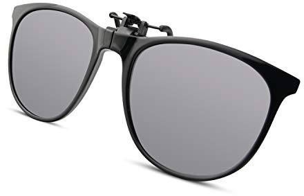 Bauhaus Polarized Clip on Sunglasses Over Prescription Glasses Flip up Sunglasses with Unique Foldable Design Anti-Glare Driving Glasses for Women Men, Black