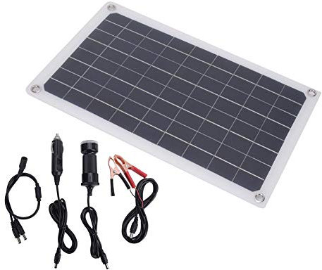 Keenso Solar Panel Charger, 20W Monocrystalline Silicon Solar Panel Charger Outdoor Solar Panel Battery USB Charger Dual DC Output for 12 Volt Battery Other mountaineering and camping supplies