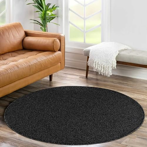 HomebyHome Teppich Wohnzimmer 120 cm Rund Anthrazit Einfarbig Design - Schlafzimmer Teppich Kurzflor Extra Weich Pflegeleicht Gabbeh Optik Teppiche für Küche Esszimmer Jugendzimmer Kinderzimmer