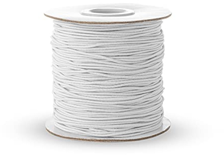 Elastische Kordel / Rundhutgummi, Faden, Elastisches Band, schwarz & weiß (1 mm, 2 mm & 3 mm) für Handwerk, Schmuck, Masken, Partyhüte (weiß, 1 mm – 20 Meter)