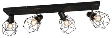 meineWunschleuchte Decken-Strahler Industrial Schwarz, Spots schwenkbar | Breite 70cm, E14, 4-flammig, Retro Gitterlampe Deckenleuchte für Wohnzimmer, Flur und Schlafzimmer
