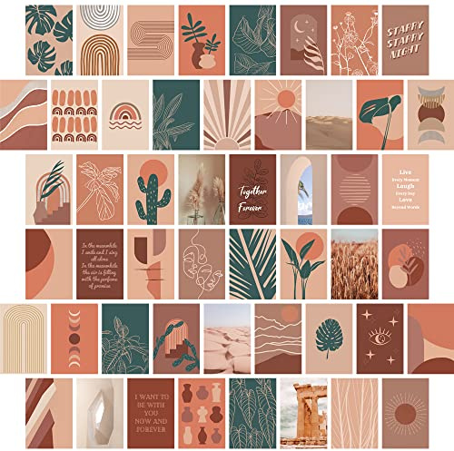 Bonhera Boho 50 PCS Wall College Kit Cute Room Decor Ästhetische Vintage Bild für Teen Girls Foto Wand Kunstdruck für Schlafzimmer Indie Room Decor Vsco Poster Wandcollage 10X15 CM