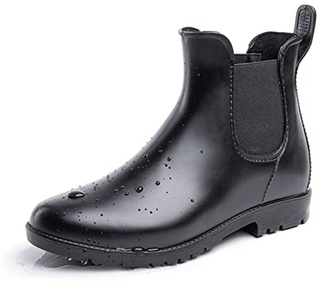 Hitmars Gummistiefel Damen Gartenschuhe Rain Boots Regenstiefel Chelsea Boots Segelstiefel Wasserdicht Regenschuhe Halbgummistiefel Schwarz EU37