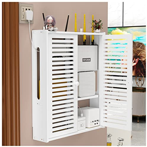 Wandhalterung WiFi Router Box Jalousien Dekoration Schwebende Regale Wandregal Steckdosenleiste Schutz Hider Router Rack Desktop Aufbewahrungsschrank (Color : Weiß, S : 42x10x51cm)