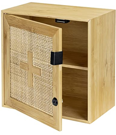 WENKO Medicin skåp Allegre, låsbart skåp för förvaring av läkemedel av bambu och rottingnät i boho-stil, inklusive fästmaterial, 30 x 30 x 17,8, natur