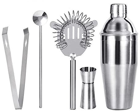 Samnuerly Coctelera Bar Set 550Ml/750Ml Mezclador de Acero Inoxidable Vino Martini Boston Shaker para Bartender Bebida Party Bar Herramientas para el hogar 550Ml (7505pcs)