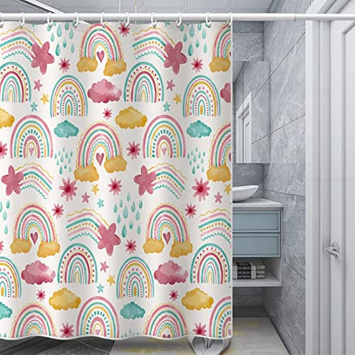 Duschvorhänge für Badewannen, Shower Curtains Anti Mould Regenbogen Weiß Blau Gold Polyester 180X180cm