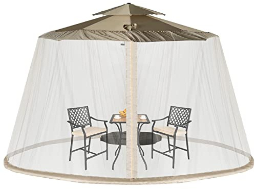 RELAX4LIFE Zanzariera per Ombrellone e Gazebo, Zanzariera con Porta con Cerniera e Tubo in PVC, Zanzariera Ingrandita per Ombrellone da Giardino da 400 x 400 x 230 CM (Bianco)