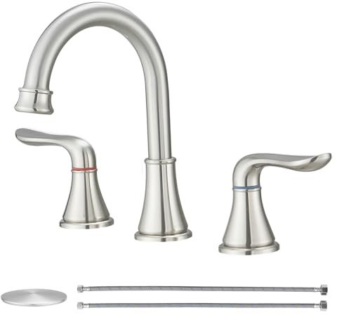 GENBONS Widespread Bathroom Faucets 3 Hole Brushed Nickel 8 Inch Faucet for Bathroom Sink Vanity RV Farmhouse Double Handles 3 Piece Faucets with Pop Up Drain