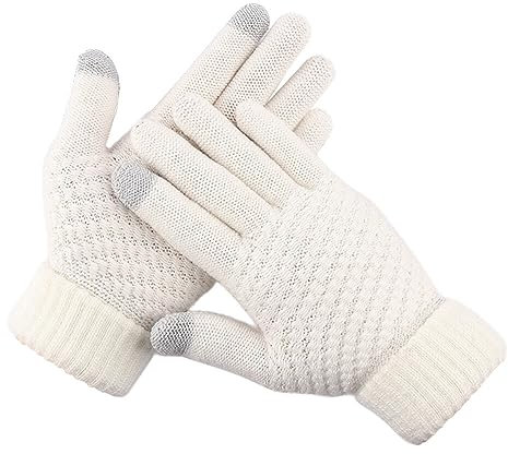 Warme Strick Handschuhe Für Damen Und Herren,Asudaro 1 Paar 21 Cm X 11 Cm Winter Warm Touch Handschuhe Gestrickte Touchscreen Handschuhe Aus Dickem Fleece Für Outdoor-Sport,Fahren,Laufen,Camping Beige