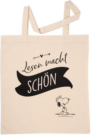 United Labels The Peanuts Snoopy Stoffbeutel - Lesen macht schön Jutebeutel Tragetasche Baumwolltasche Beige Naturfarben
