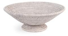 H&H Alzata Tonda in Rattan Bianco, con Piede, 30xH10cm