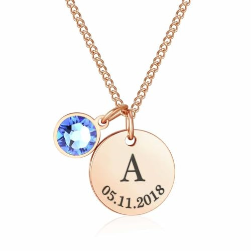 TMT Personalisierte Kette Mit Buchstaben mit Gravur und Kristall Buchstaben initialen (silber & rose-gold) Geburtstagsgeschenk für Frauen und Mädchen Geschenk Kette Mutter Oma BFF Bridesmaid