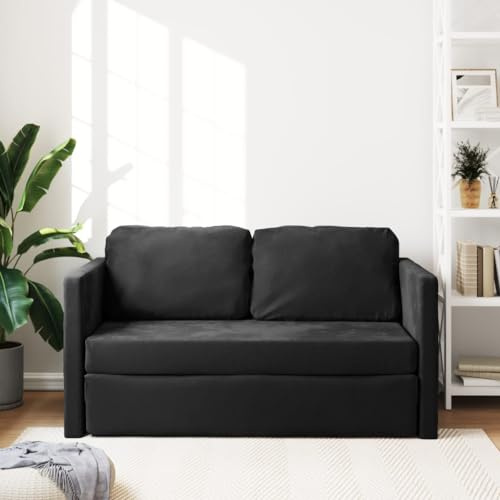 Hommdiy Bodensofa mit Schlaffunktion Klappsofa mit Schlaffunktion Schlafsofa Couch mit schlaffunktion 122x204x55 cm Samt (Schwarz)
