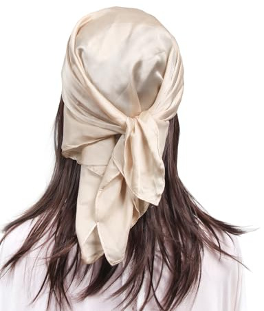 MEANBEAUTY Bandana sidenhalsdukar fyrkantig satin huvudduk för kvinnor hårhalsduk 70 x 70 cm med presentförpackning, 24 linnegrå, one size