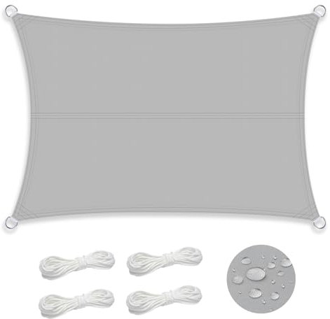 OrLume Voile d'ombrage Rectangulaire Imperméable 3x4m, PES Toile Ombrage Pergola Auvent Protection des Rayons 95% UV pour Extérieur Jardin Terrass Balcon Gris