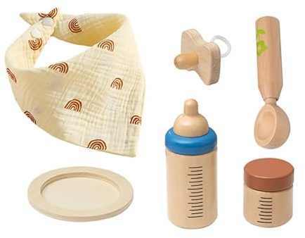 ibasenice Wooden Doll Feeding Set for Toddlers Educational Pretend Play Bottle Feeding Toy with Accessories Enhancing Motor Skills and Roleplay
