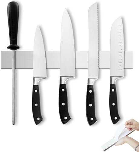Fychuo Magnetic Knife Holder, 30cm/12in Self Adhesive Magnetic Knife Rack with Extra Strong Magnet, Waterproof Organizer