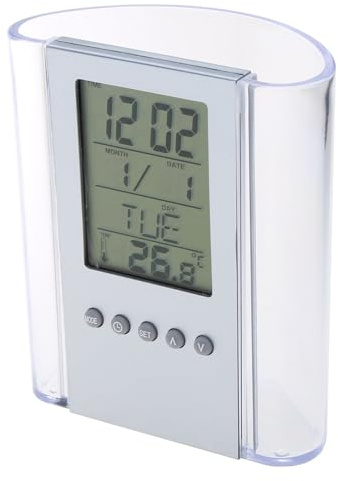 Digitaler LCD-Wecker, Schreibtisch-Stiftehalter, Organizer, Thermometer, Kalender, Stiftebehälter