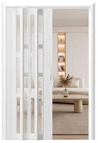 ZIMGOD Falttür Innentüren Wohnzimmer Schiebetüren Faltbar, Innentür aus Aluminiumlegierung für Eingangsgarderobe, Heimdekor Sichtschutztür, Langlebiges Faltgitter Tor(32x80in (81x203cm))
