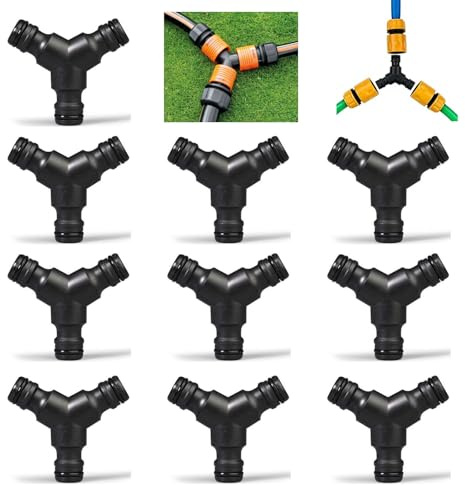 Y-Stück Abzweig-Verbinder, 10 Stücke Kupplung Schlauchteiler Schwarz | Plastisch Hose Splitter (3 Way) Abzweig Verbinder Verbindungsstück Y-Verteilerstück zur Schlauchabzweigung