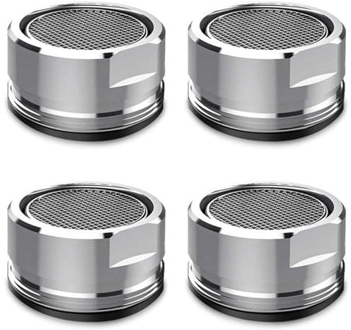 4 Pcs Tap Filters, 24mm Stainless Steel Faucet Aerators with Rubber Seals, Water Saving Flow Regulator for Kitchen & Bathroom Sink Taps