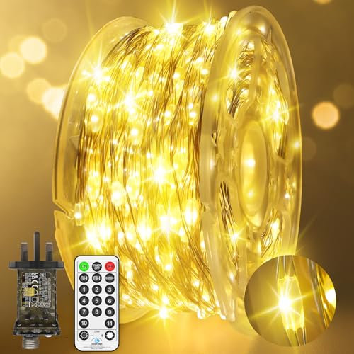 138 FT 400 LED Fairy Lights Plug in Outdoor Christmas Lights Copper Wire String Lights with Remote Timer 8 Modes Waterproof for Indoor Outside Garden Tree Bedroom Party Wedding Decoration Warm White
