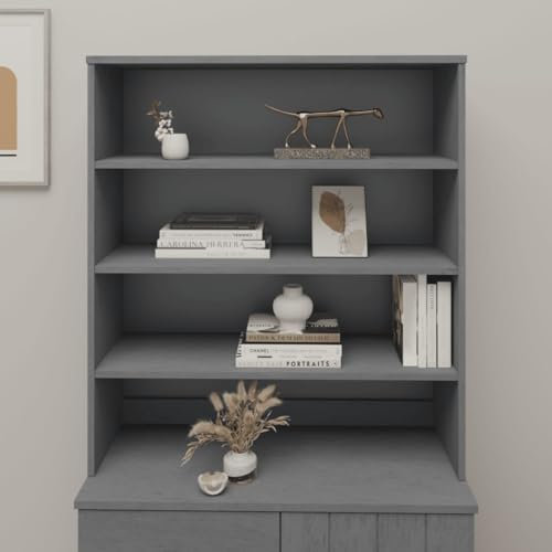 Higsose Buffet Esszimmer 90x30x100 cm Highboard Aufsatz mit 5 Schubladen und Holzgriffen Kommode Beistelltisch Highboard Schubladenschrank Anrichte Beistellschrank Dunkelgrau Massives Kiefernholz