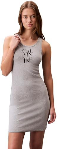 Calvin Klein Donna Abito Attillato Cotton Rib Mini, Grigio (Heroic Grey Heather), S