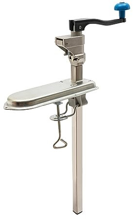 Apriscatole manuale da tavolo in acciaio inox, di grado commerciale, altezza 60 cm, fissaggio a vite/morsetto, manico ergonomico, argento
