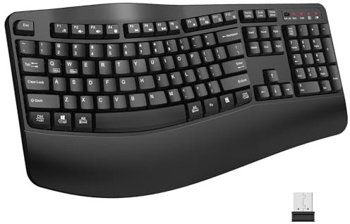 EDJO Ergonomic Wireless Keyboard with Wrist Rest, Wave Keys, for Large Hands, 2.4GHz Full Size Ergo Cordless USB Computer Keyboard, Comfortable Natural Typing, for Laptop, Mac, Windows (Black)