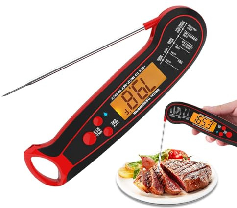 Digital köttermometer, digital köttermometer med omedelbar visning, vattentät livsmedelstermometer kötttermometer med omedelbar visning | vikbar godistermometer, kalibr