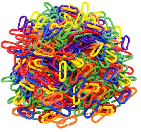 WUFGWBD 200 Pieces Parrot Toys, Plastic Clip Hooks, Small Pet Toys, Rainbow Connecting Toys, Parrot Pet Chain
