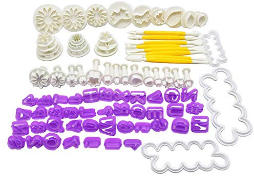 84 moldes for fondant, 84 formas diferentes, utensilios for hornear pasteles, herramientas de decoración for glaseado, incluyendo cortadores de letras for glaseado y molde for modelar flores/443