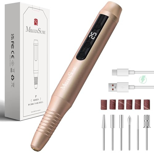 MelodySusie Stiftförmiger PC180G Tragbarer Kabelloser Nagelfräser | 25000 RPM, Wiederaufladbar, LED-Display, für Maniküreformen & Acrylgelenfernung, Für DIY-Nageldesign zu Hause/Reisen