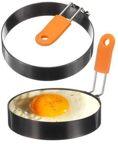 sourcing map 2Pcs Egg Rings 4 Stainless Steel Nonstick Pancake Cooking Ring with Silicone Handle for Griddle Frying Eggs Sandwich Omelets Breakfast