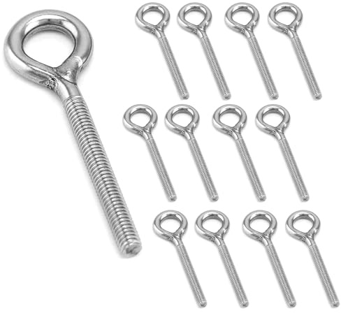 Golfari in Acciaio Inox a Gambo Lungo, Confezione da 12 Vite ad Occhiello, Viti ad Occhiello M6, Viti ad Occhiello per Funzione di Fissaggio e Sospensione